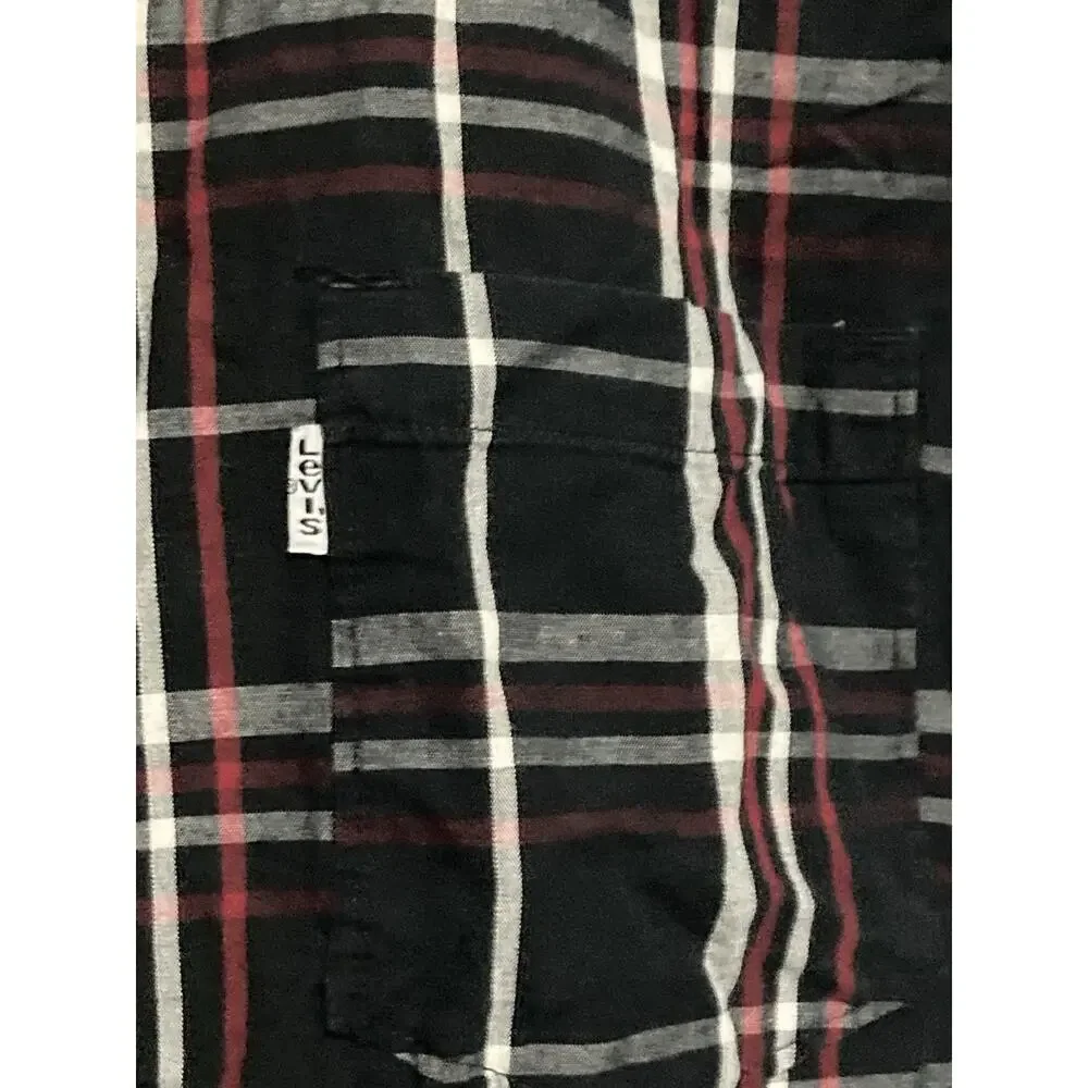 Levis Cutoff Sleeveless Shirt Vest Mens M Black Red White Button Down Flannel
